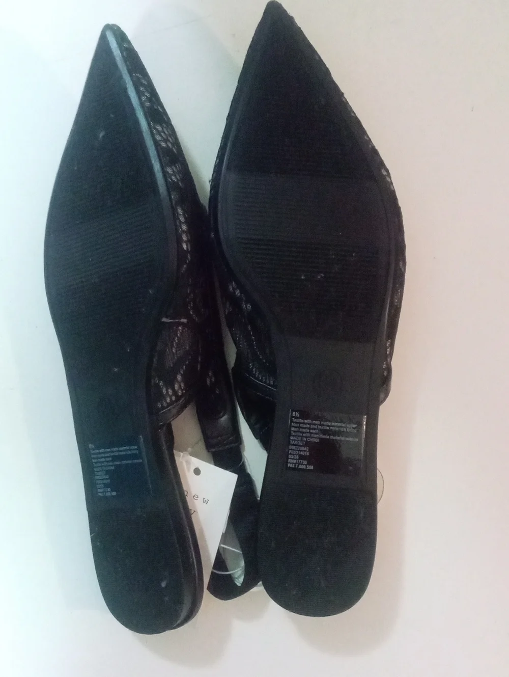 A New Day Black Lace Pointed Slingback Flats Sz 8 1/2 NWT $45 London